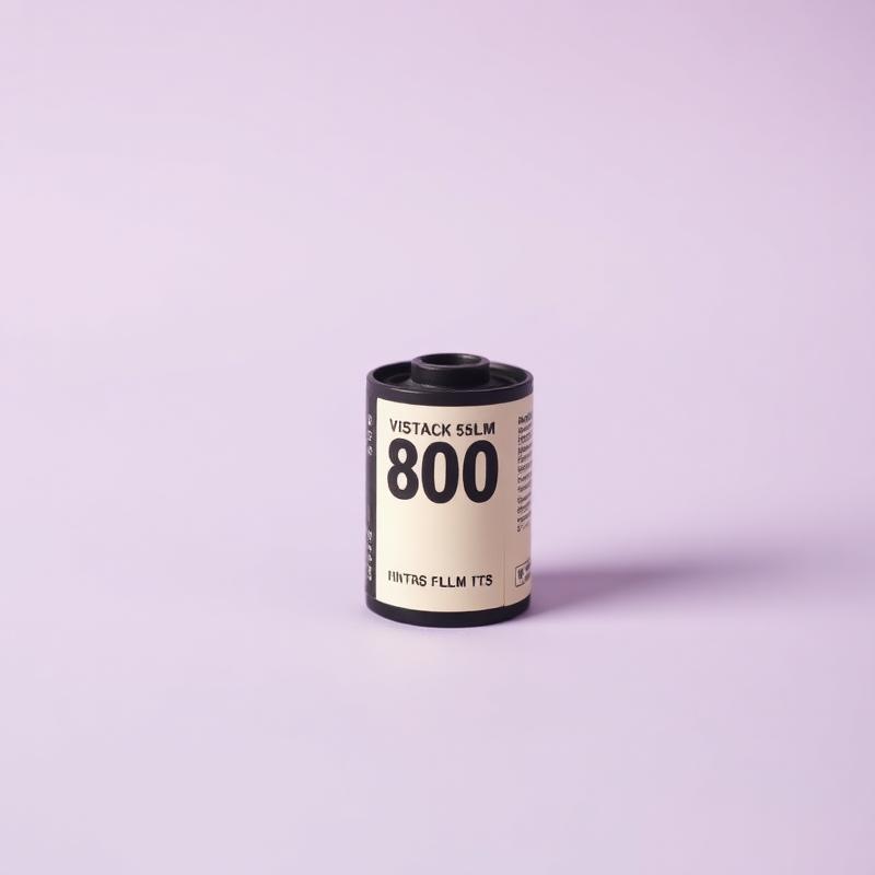 Vintage 35mm film canister on lavender backdrop
